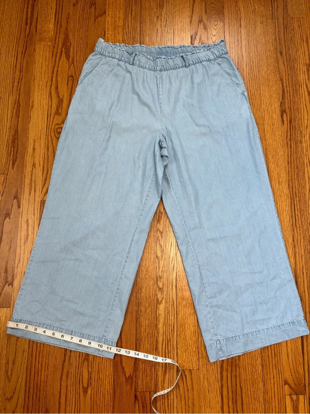 LOFT palazzo chambray tencel high rise wide Leg crop lagenlook pull on pants L